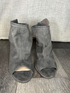 Aldo Gray Suede Open-Toe Ankle Booties